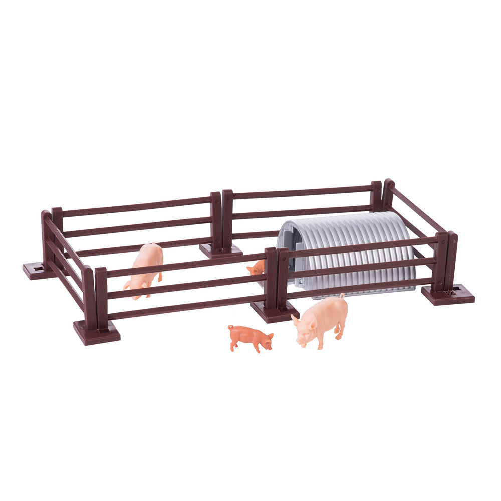 Schweine mit Zaun und Stall
